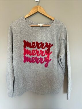 Caslon Gray Crewneck Sweater with Red and Pink 'Merry' Script